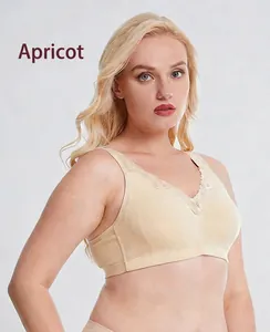 Breathable large size lace bra in apricot color for full cup support and comfort