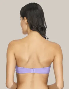 Back view of a purple strapless bra for women, perfect for backless evening dresses.