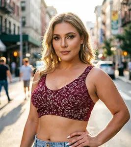 Close-up detail of the floral pattern on a comfortable plus size wire-free bra