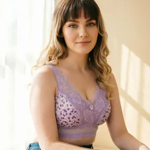 Damen French Style Bügelloser Bedruckter BH Mit Spitzenbesatz Komfortables Push-Up Bralette Für Yoga Alltag Atmungsaktives Lingerie Top