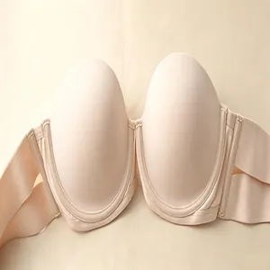 Detailed view of a nude wire-free strapless bra with thin cups for wedding wear