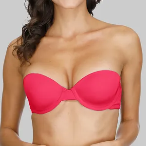 Women's Strapless Push Up Bra Solid Color Underwire Seamless Bra With Detachable Straps For Wedding Party Dress Lingerie