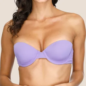 Comfortable light purple strapless seamless push-up bra for elegant evening dresses