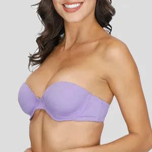 Elegant lavender strapless push-up bra with a seamless design for a smooth silhouette