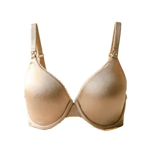 Bequemer beigefarbener H-Cup Still-BH mit Bügelstütze und eleganten Spitzenverzierung