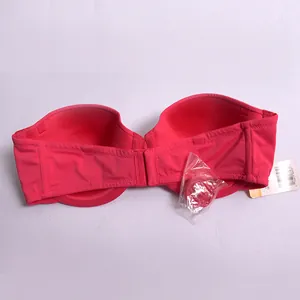Vibrant red strapless push-up bra for evening dresses featuring detachable straps