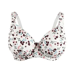 Comfortabele plus size minimizer bh met beugel en een fijne bloemenprint op wit