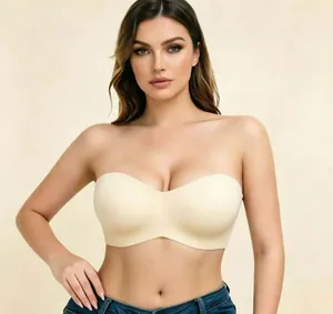 Nahtloser beiger trägerloser BH für Damen, unsichtbare Unterwäsche für Hochzeitskleider