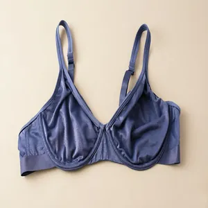 Vista dettagliata del reggiseno minimizer blu opaco ultrasottile minimalista.