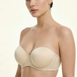 Seamless nude strapless bra for large cup sizes with wireless design