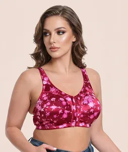 Vorderverschluss-BH ohne Bügel mit pinkfarbenem floralem Satindruck für Damen