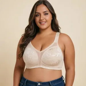 Plus size non-wired jacquard lace bra featuring delicate embroidery for full support