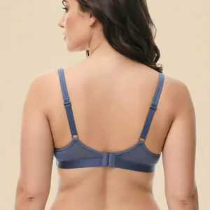 Reggiseno blu opaco ultra-sottile con ferretto, vista posteriore per taglie forti