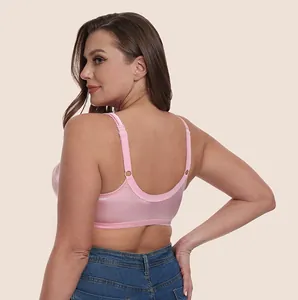 Detailed back view of a pink plus-size non-wired full cup bra featuring wide comfortable straps