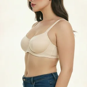 Plus size basis bh met dunne cups en verstelbare bandjes in beige, volledige cup