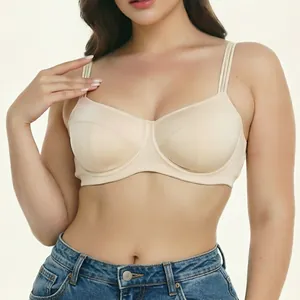 Comfortabele beige bh voor grote maten met modieuze bandjes en dunne cups