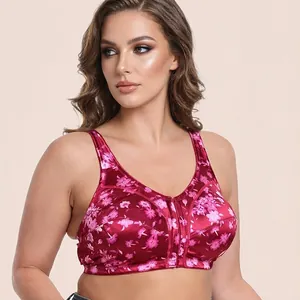 Eleganter geblümter Satin-BH mit Frontverschluss, bügelloser BH in Übergröße für Damen