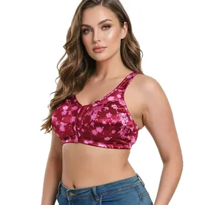 Eleganter kabelloser BH aus Satin mit Blumendruck und Vorderverschluss für Damen