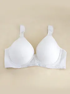 Front view of white wide-strap bra featuring thin seamless cups for daily comfort