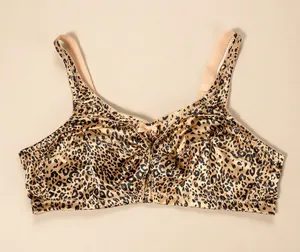 Sexy leopard print satin wireless full cup bra with ultra-thin comfortable plus size design