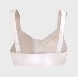 Back view of a white plus size lace wireless bra with adjustable wide straps.