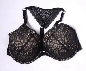 Elegante reggiseno in pizzo nero con chiusura frontale e retro a T di design per lei