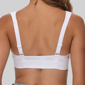 Back view of a white wireless lace plus-size bra with adjustable wide shoulder straps