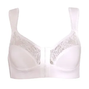 Elegant white non-wired lace bra with convenient front closure and wide straps