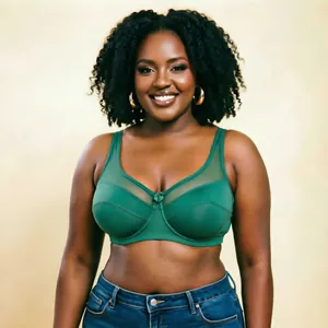 Plus-size dark green mesh bra with underwire, full coverage for comfortable support.