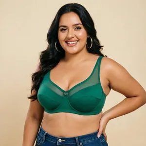 Plus size dark green mesh bra with underwire for comfortable support and natural lift