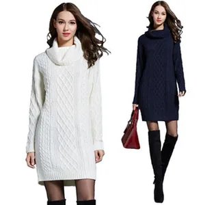 Women Casual Long Turtleneck Knit Sweater Dress Fall Winter Solid Color Long Sleeve Slim Fit Pullover Dress