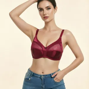 Elegant burgundy lace full cup bra with ultra-thin wire-free design for maximum comfort