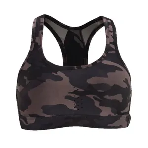 High-impact camouflage racerback sports bra for yoga and fitness training sessions