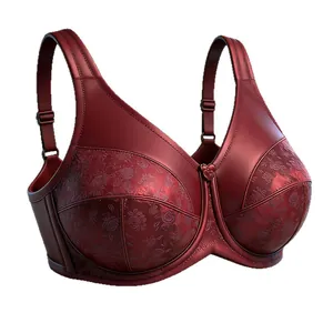 Eleganter roter BH in Übergröße mit breiten Trägern und feinen Rosenmustern auf Vollschalen