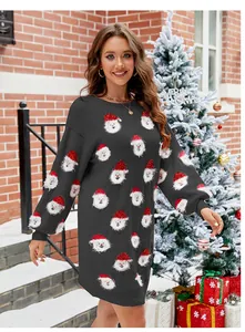 Vestido de punto negro de Navidad con detalle de patrón de Papá Noel
