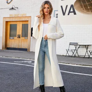 Women's Oversized Knit Cardigan Long Lapel Acrylic Slouchy Sweater Open Front Patchwork Jacket For Autumn Winter