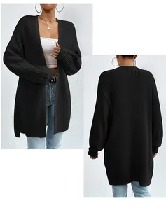 Cardigan in maglia nero lungo e morbido con vista fronte e retro