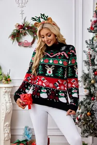 Festlicher Damen-Weihnachtspullover mit Rollkragen und süßen Schneemann-Motiven.