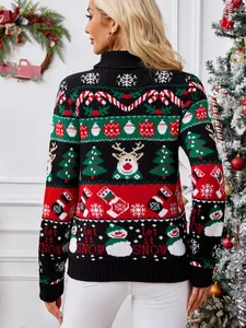 Weihnachtspullover für Damen mit Schneemann-Muster und Let it SNOW Schriftzug