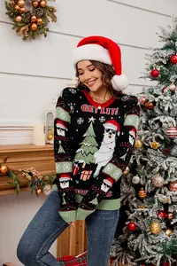 Gedetailleerde weergave van de kersttrui met alpaca-jacquard en de tekst 'Get Lit'