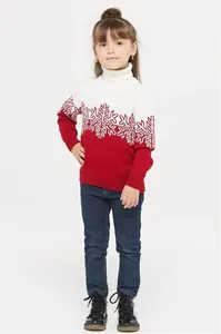 Maglione natalizio rosso e bianco per bambini con motivo a fiocchi di neve e collo alto