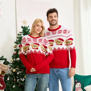 Jerseys de Navidad a juego rojos y blancos con jacquard de osos para parejas