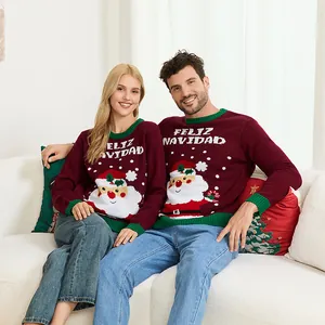 Suéteres navideños a juego para parejas con diseño festivo de Papá Noel y deseos de fiesta.