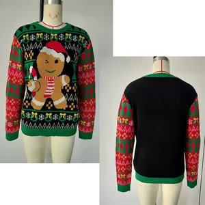 Vue avant et arrière d'un pull de Noël festif avec bonhomme en pain d'épices