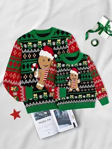 Ensemble de pulls de Noël parent-enfant avec motifs de bonhomme de pain d'épices.