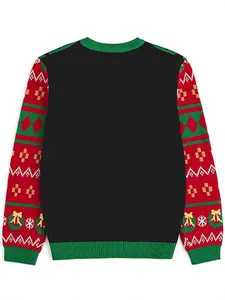 Pull de Noël festif avec des manches à motifs rouges et un panneau arrière noir uni