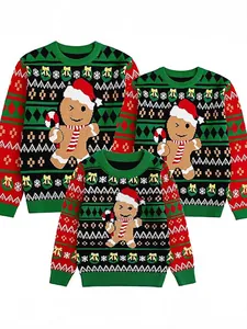 Ensemble de pulls de Noël familiaux festifs avec motifs bonhomme de pain d'épices
