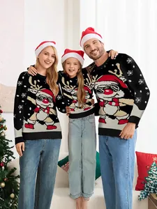 Kerst Rendier Jacquard Trui Viscosemix Losse Feestelijke Pullover Top Voor Heren Dames Kinderen Familie Gebreide Kleding