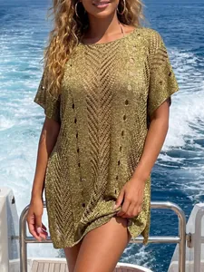 Elegant gold glitter mesh bikini cover-up dress for beach and boat vacation style