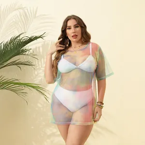 Copricostume mare taglie forti in rete tie-dye trasparente per l'estate